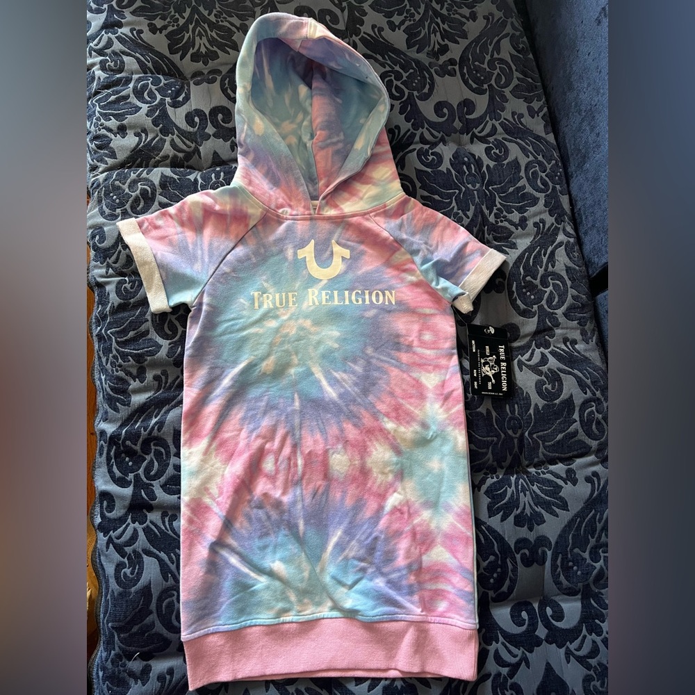True Religion Girls Tie Dye French Terry hooded Tunic NWT